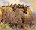 Conduciendo búfalos por el acantilado 1914 Charles Marion Russell